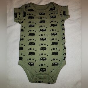 Lovable Friends- 0-3M- boys army green bodysuit woth stars and campers